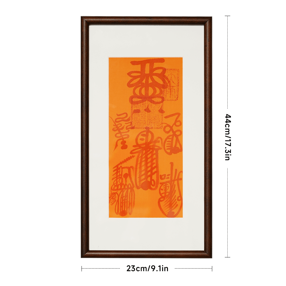 Exact size markings of Five Thunder Talisman sacred cloth and charcoal-black wooden frame for ritual placement.