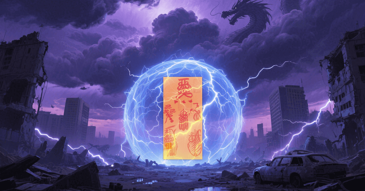Five Paths Wealth God Talisman with purple lightning clouds for protection and safety | Authentic Taoist spiritual art