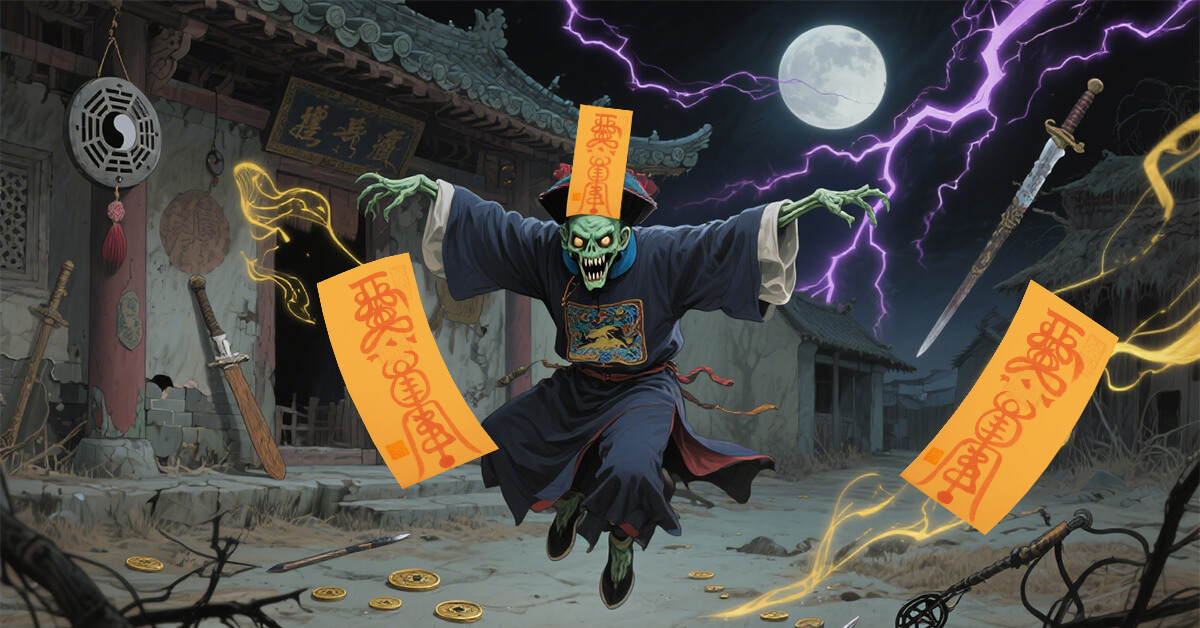 Jiangshi folklore defense: Daoist talisman protection against Chinese hopping zombies - Evil ward ritual revealed