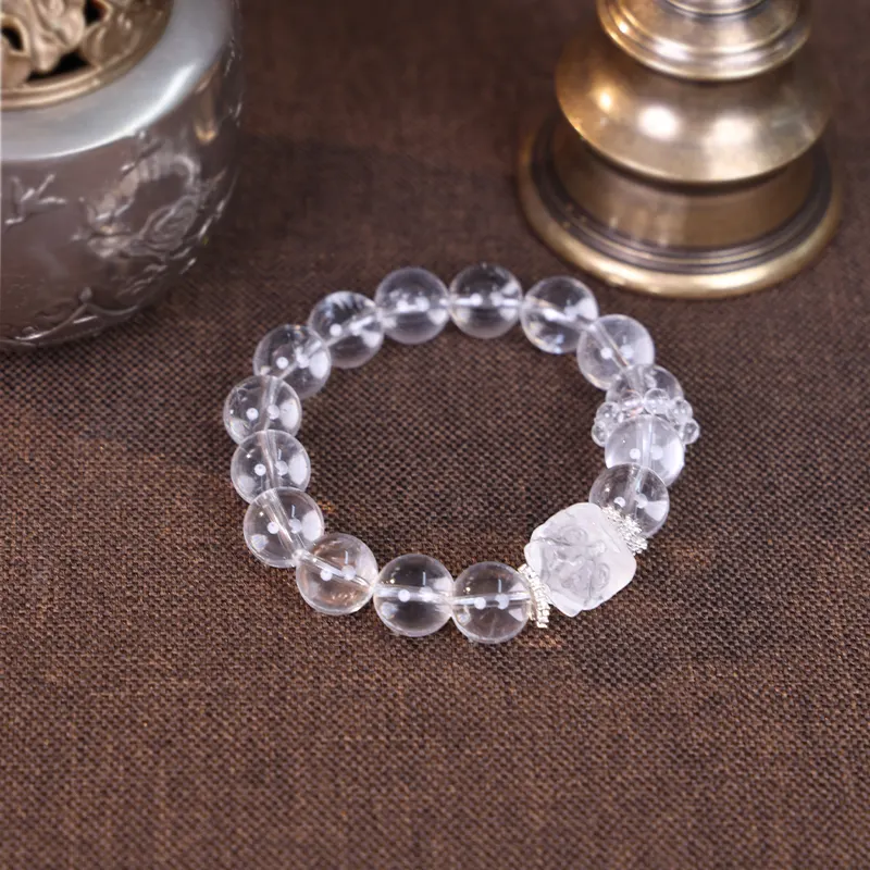 Close up of a healing Clear Quartz bracelet designed for inner balance.