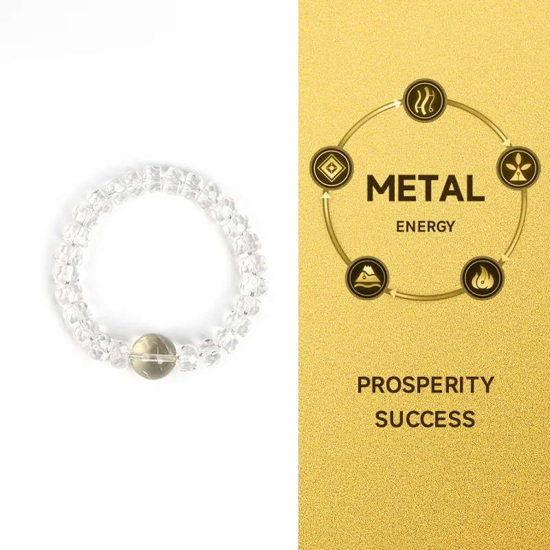 TaoAura white phantom quartz bracelet for metal energy and prosperity.