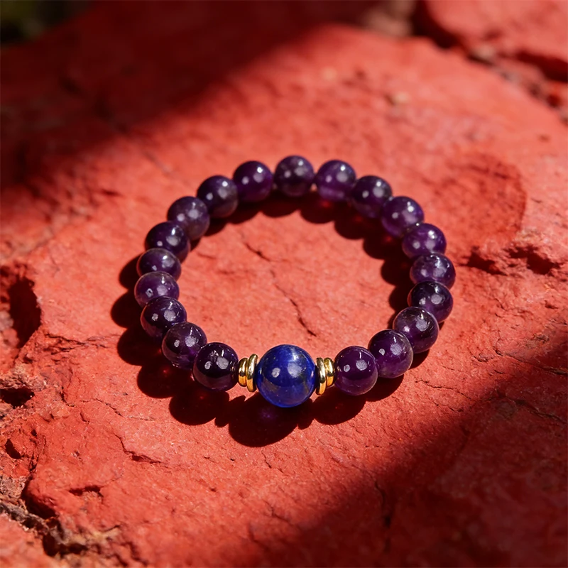 Wisdom and truth crystal bracelet with fire energy and volcano backdrop.