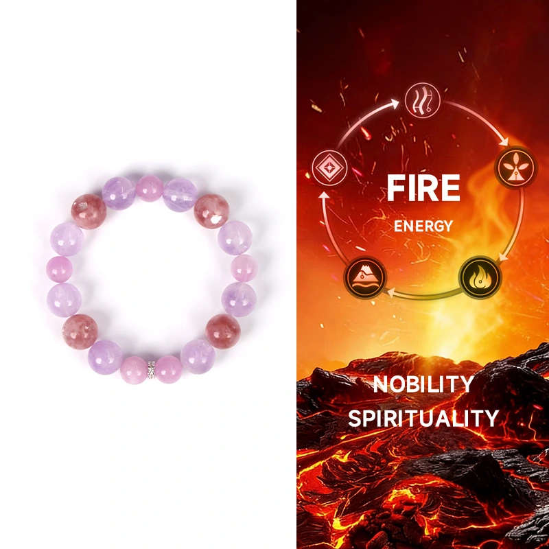 TaoAura lepidolite crystal bracelet for fire energy and spirituality.