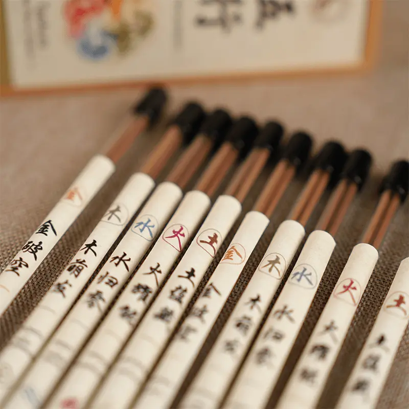 Calligraphy details on the incense tubes.